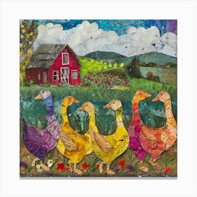 Geese On The Farm Kitsch Collage 2 Canvas Print
