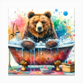 Bear In The Bath Canvas Print