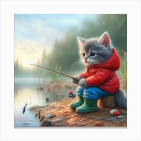 Little Kitten Fishing Canvas Print