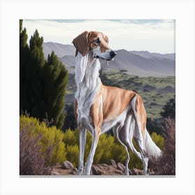 An artistic drawing of a purebred Arabian Saluki dog in a picturesque nature Canvas Print