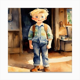 Boy With Backpack Canvas Print