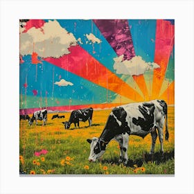 Rainbow Sun Cow Collage Canvas Print