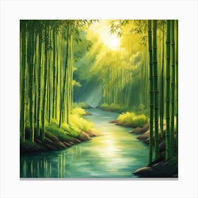 A Stream In A Bamboo Forest At Sun Rise Square Composition 53 Canvas Print
