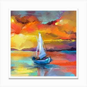 Sailboat At Sunset.Printed wall painting, high-level art. Canvas Print