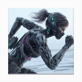 Robot Girl Running In Snow Canvas Print