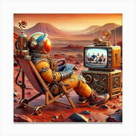 Astronaut In Tv Chair on mars watching friends Canvas Print