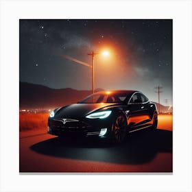 Tesla Model S At Night Canvas Print