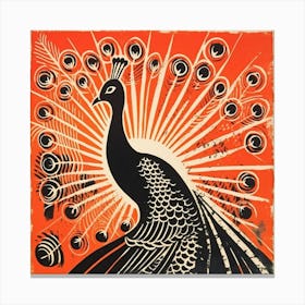 Retro Bird Lithograph Peacock 2 Canvas Print