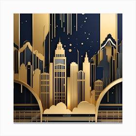Deco City Skyline textured monochromatic 1 Canvas Print