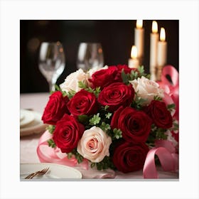 Table Setting With Roses Canvas Print