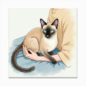 Gentle Siamese Cat Resting On A Person’S Lap In Watercolor 1 Canvas Print