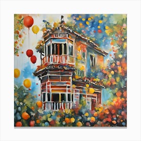 House With Balloons Canvas Print