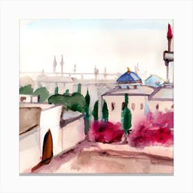 Watercolor Of A Mosque 3 Canvas Print