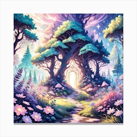 A Fantasy Forest With Twinkling Stars In Pastel Tone Square Composition 69 Canvas Print
