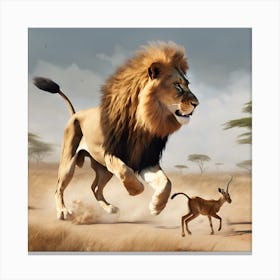 Lion And Antelope Canvas Print