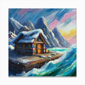 Acrylic and impasto pattern, mountain village, sea waves, log cabin, high definition, detailed geometric 1 Canvas Print