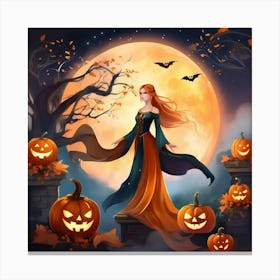 Halloween Girl With Pumpkins 3 Canvas Print