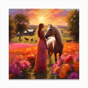 Girl And A Horse Canvas Print