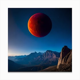 Blood Moon, Realistic Landscape, Red Moon, Solar Eclipse, Lunar Eclipse, Astronomy, Mountains and Moon Canvas Print
