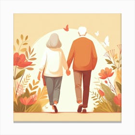 Old Couple Holding Hands Canvas Print