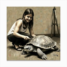 Portrait Of A Woman With A Turtle Canvas Print