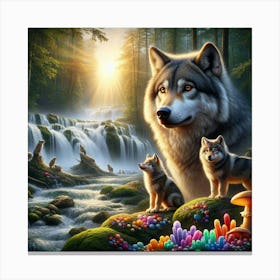 Beautful Ai Wolf Family Art Canvas Print