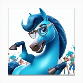 Blue Horse With Glasses 5 Canvas Print