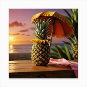 Pineapple On The Beach At Sunset Canvas Print