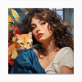 Portrait Of A Woman With A Cat Canvas Print