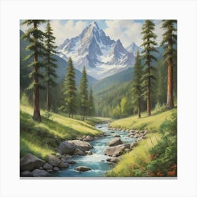 Mountain Stream Art Print Paintings 3 Canvas Print