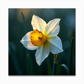 A Radiant Daffodil With Petals Of Shifting, Holographic Light Blooming In A Dreamlike Field Canvas Print