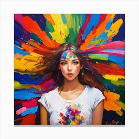 Girl With Colorful Paint Splatters Canvas Print