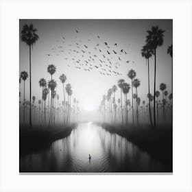 Palm Trees In The Fog Canvas Print