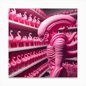 Alien And Flamingos 3 Canvas Print