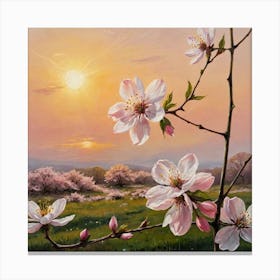 A Bloom in the Sun's Embrace Blossoming Cherry Blossoms Canvas Print