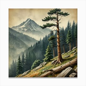 Pine Tree In The Mountains Canvas Print