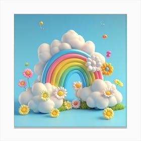 Rainbow Candy Cloud And Flowers Wallpaper Canvas Print