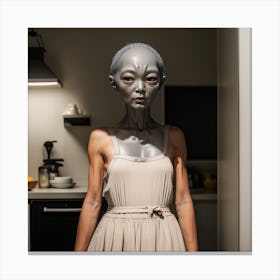 Alien Woman In Kitchen Canvas Print