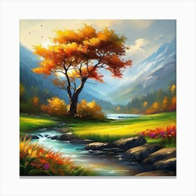 Autumn Tree In The Valley Canvas Print