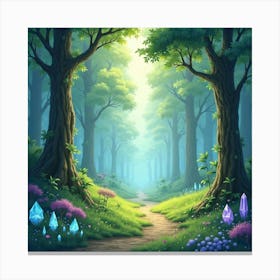 Enchanting Watercolor Forest With Floating Crystals 1 Canvas Print