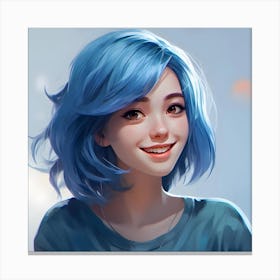 Blue Haired Girl Anime Canvas Print