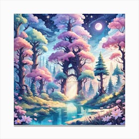 A Fantasy Forest With Twinkling Stars In Pastel Tone Square Composition 28 Canvas Print