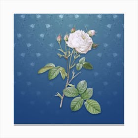 Vintage White Provence Rose Botanical on Bahama Blue Pattern n.0754 Canvas Print