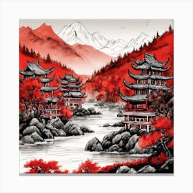 Chinese Landscape Mountains Ink Painting (5) 3 Canvas Print