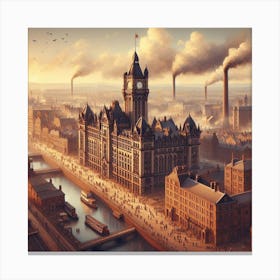 1800s Cityscape Of Manchester midland hotel Canvas Print