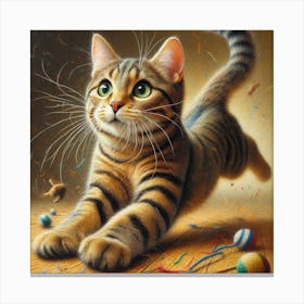 Cat Playing With Toys Canvas Print