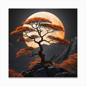 Asian Tree In Full Moon Canvas Print