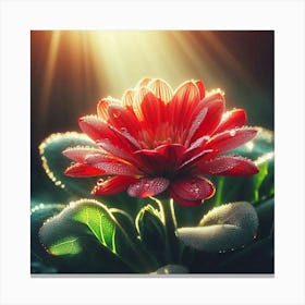 Red Flower With Dew Drops Canvas Print