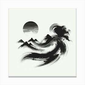 Chinese Ink Painting Asian Wave Canvas Print