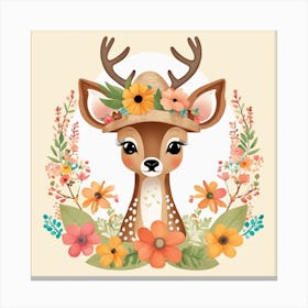 Floral Baby Deer Nursery Illustration (21) Canvas Print